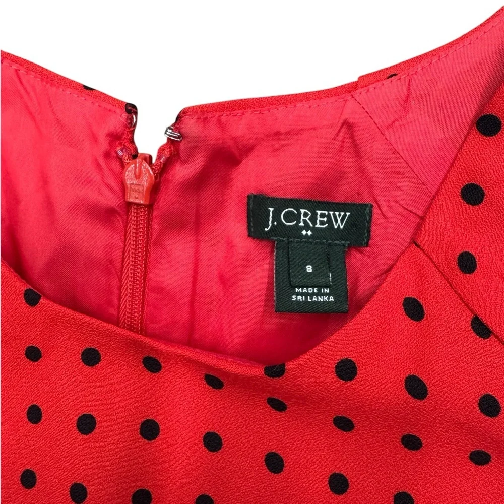 Womens Size 8 J. Crew Red Black Modern Polka Dot Print Knee-Length Dress